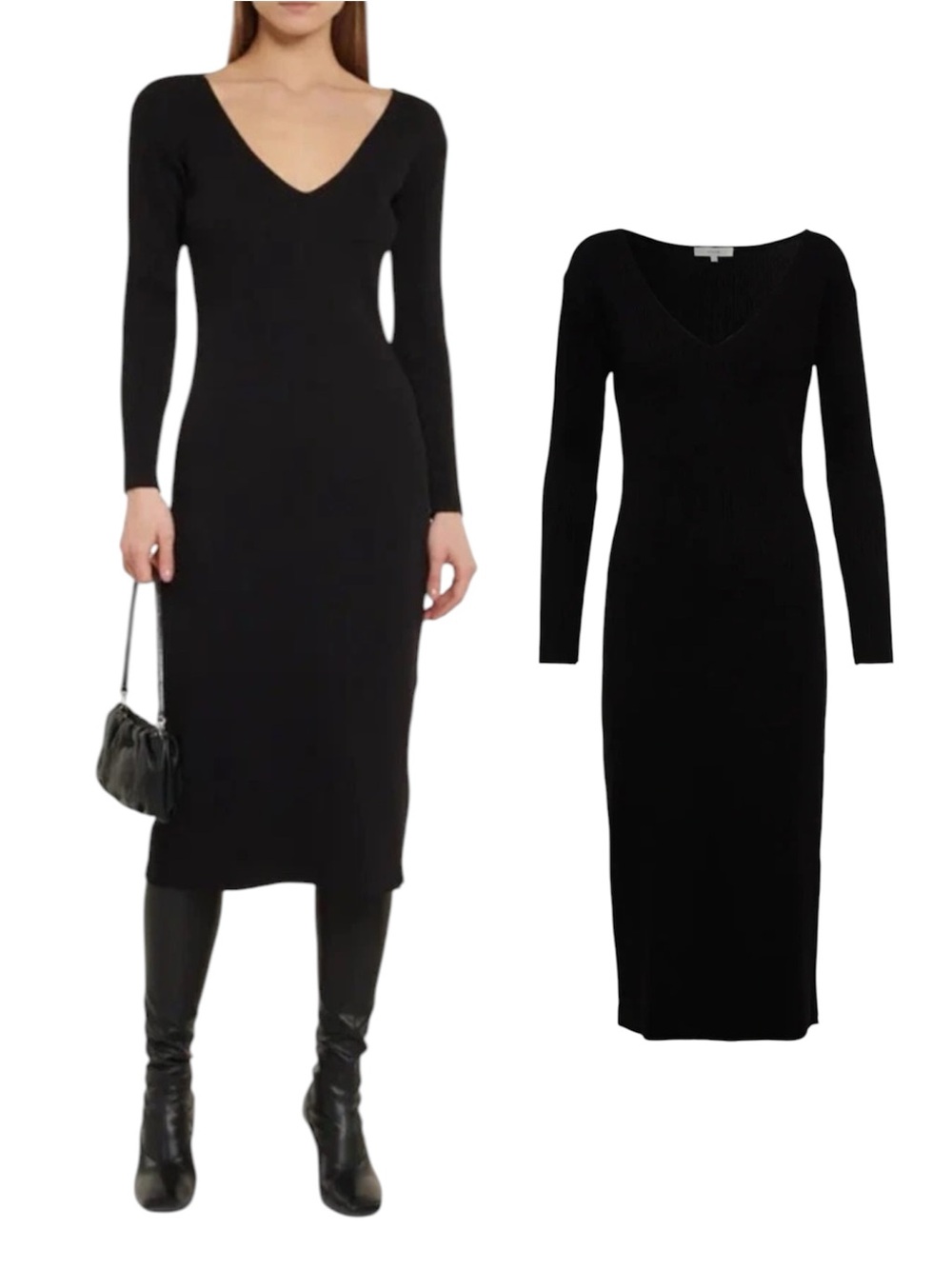 NWT $225 Vince ribbed long-sleeve V-neck sheath long sleeve dress